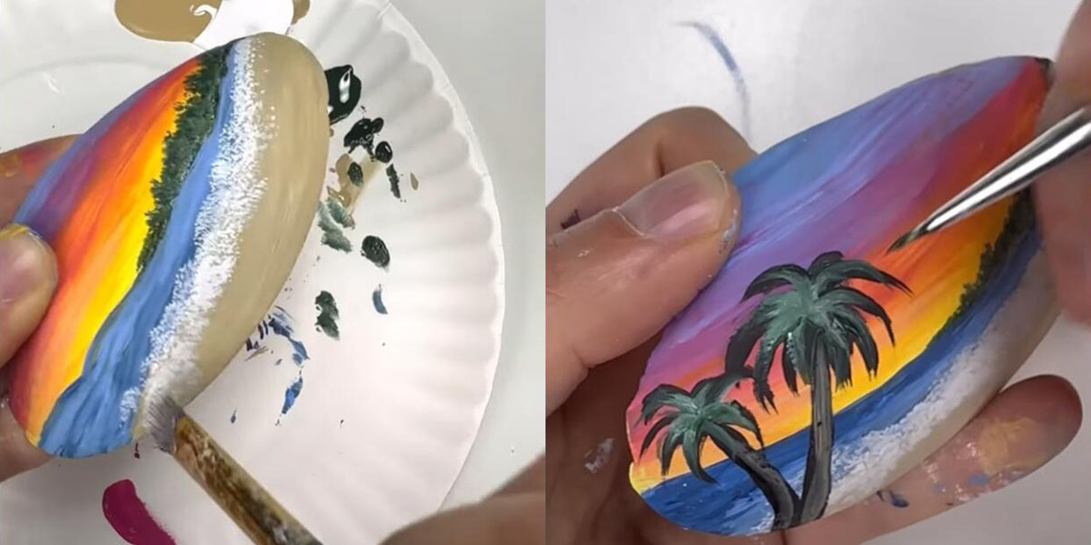 Hand painted Scallop Shell Painting